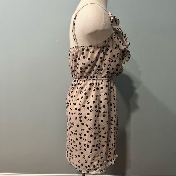 BCBGeneration Cashmere Combo Polka Dot Ruffle One Shoulder Sleeveless Mini Dress - Picture 7 of 8